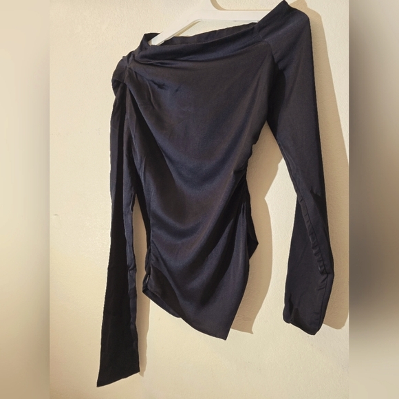 A.L.C.NEW A.L.C Blouse Jamie Midnight Blue Asymmetrical Long Sleev size 00 - Picture 10 of 12